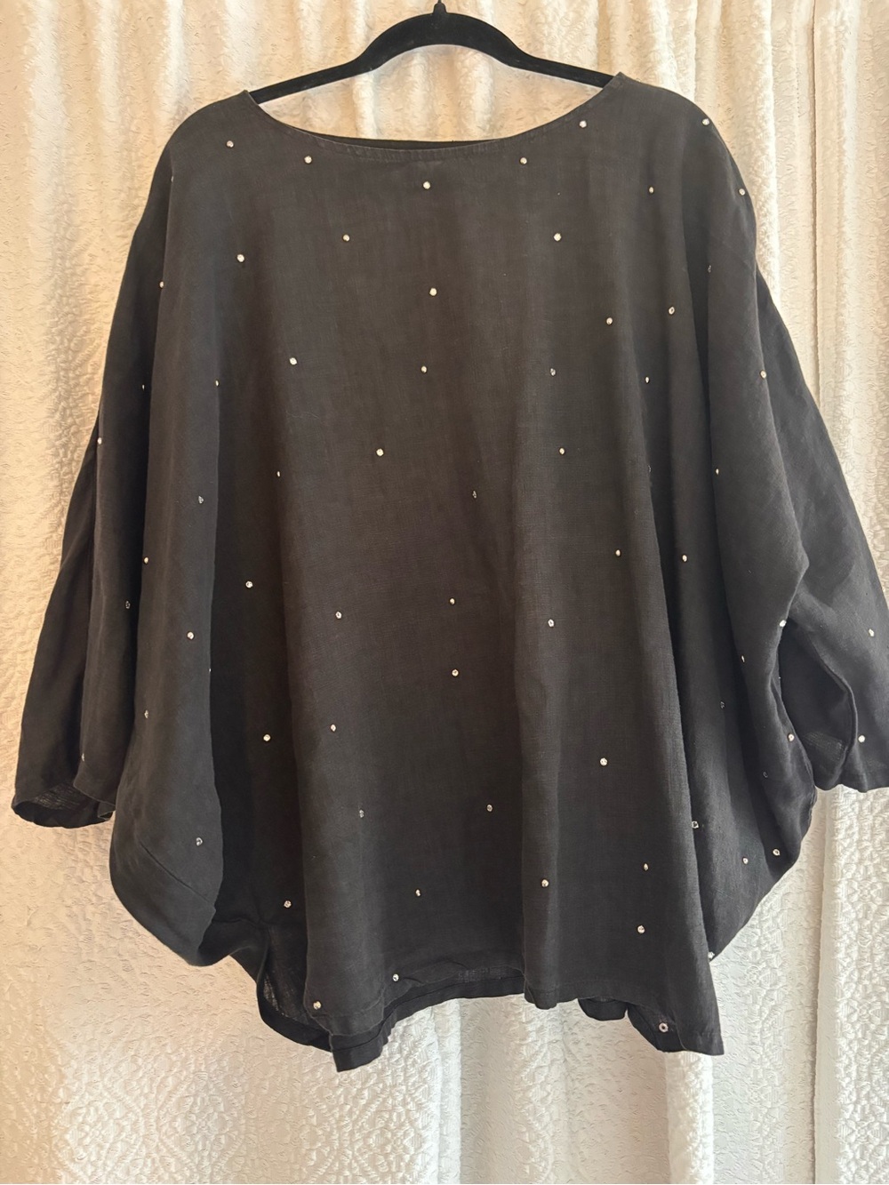 Women's Black Embellished Tunic Top, white tunic, blue tunic- 3 /100% linen tops